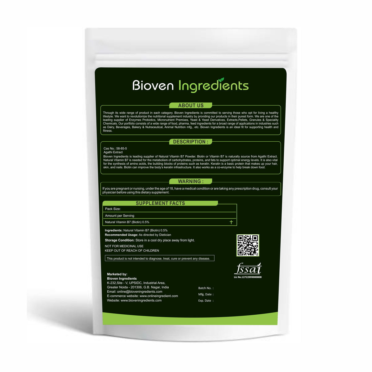 Buy Natural Vitamin B7(Biotin) Powder | Online Ingredients