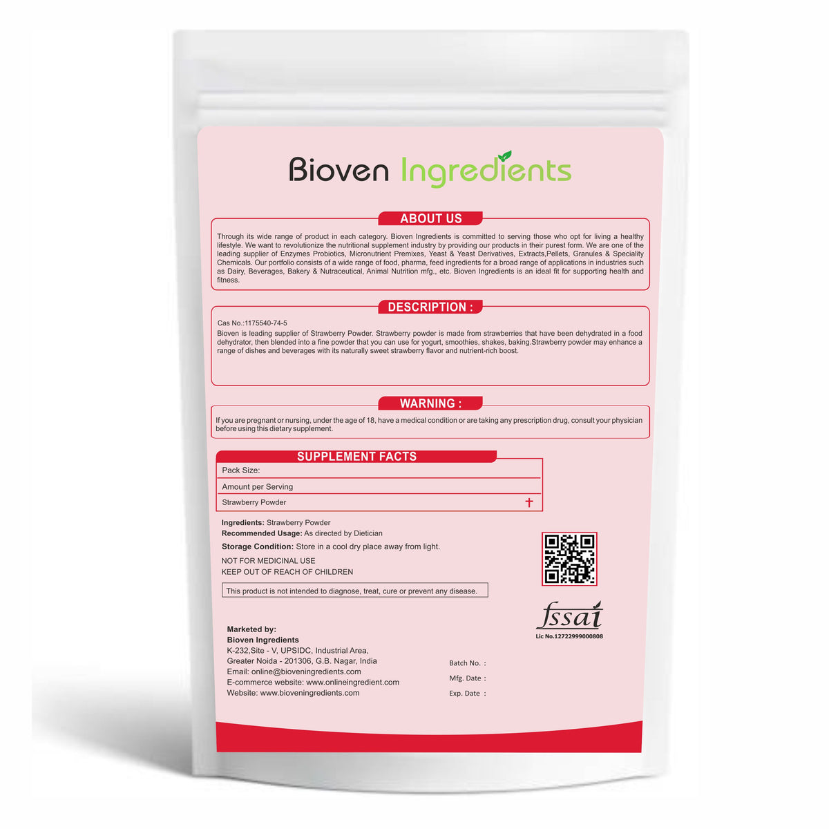 Buy Strawberry Powder- Bioven Ingredients | Online Ingredients